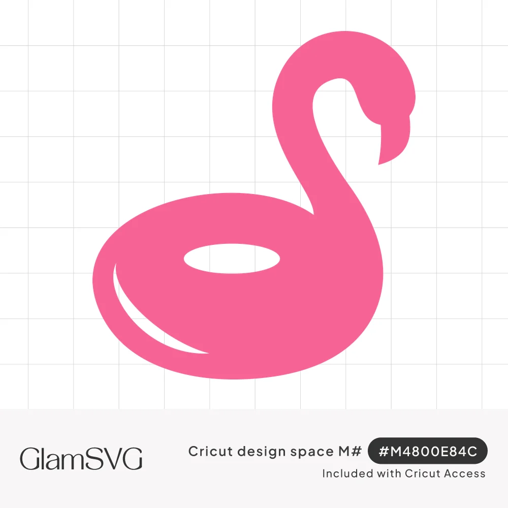 Pink flamingo inflatable pool ring silhouette with curved neck, beak and a white highlight on the float