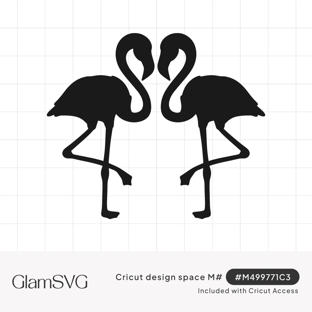Black silhouette of two flamingos standing on one leg, facing each other with necks curving into a heart shape