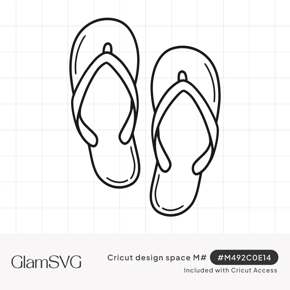 Black outline drawing of a pair of flip flops seen from above, with thong straps and small highlight lines on the soles
