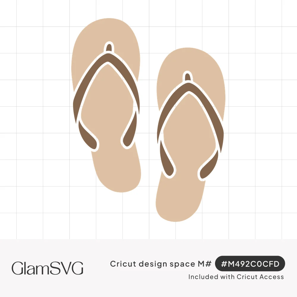 Pair of tan flip flop sandals with brown thong straps and a thin white outline, shown side by side