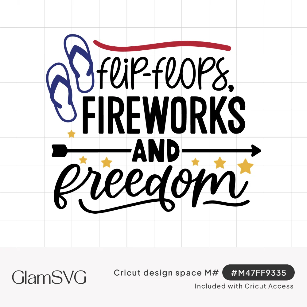Flip-flops, fireworks and freedom lettering with navy flip-flops, a red swoosh, an arrow and gold stars