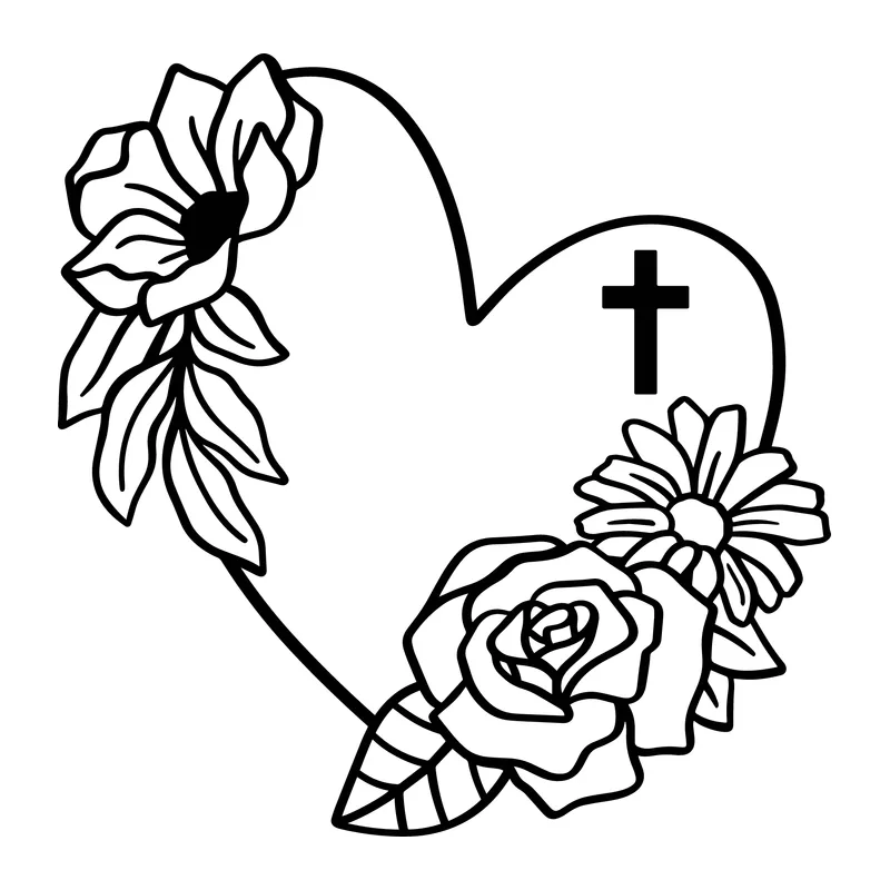 Floral Heart and Cross