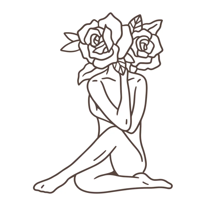 Rose Head Woman Line Art
