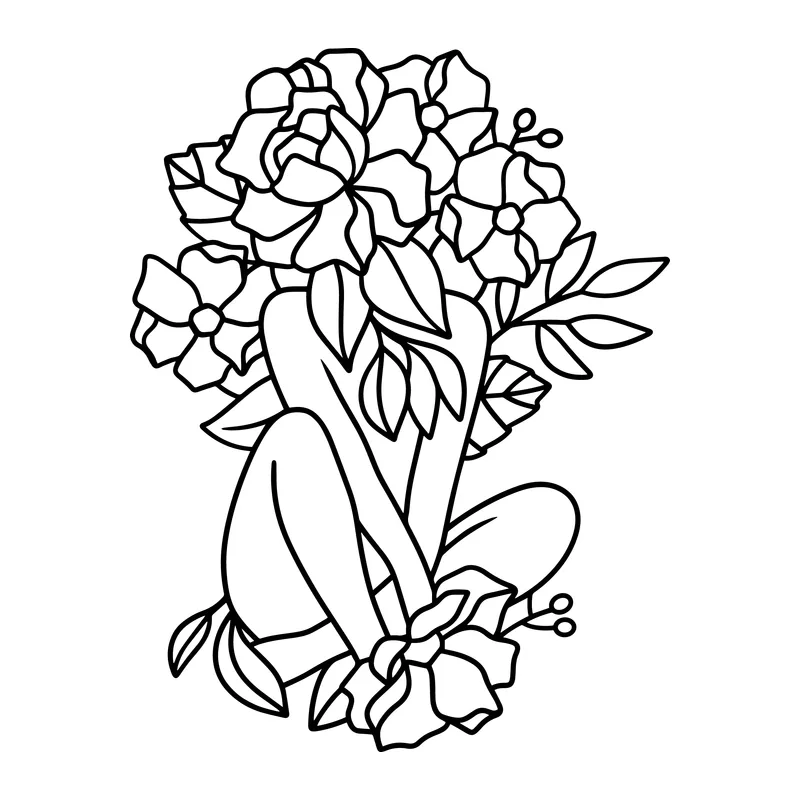 Floral Woman Line Art