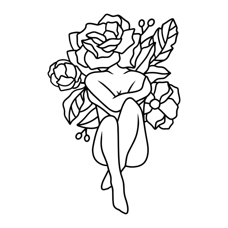 Floral Woman Line Art