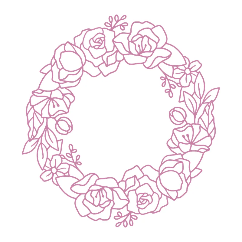 Rose Line Art Floral Wreath