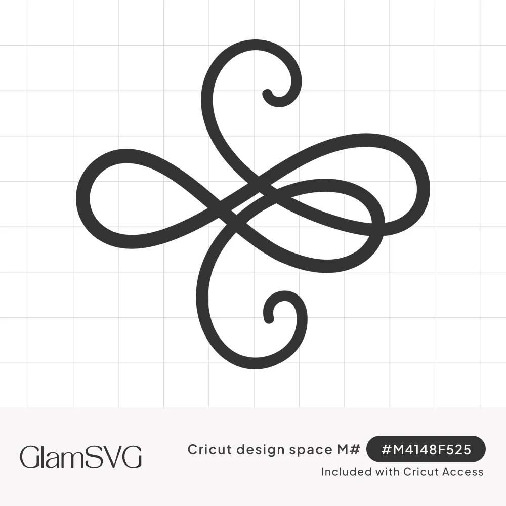 Dark gray continuous-line flourish with crossing figure-eight loops and curled spirals at top and bottom