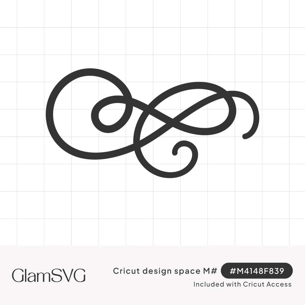 Black looping swirl flourish with an infinity-style twist and small spiral curl at the end