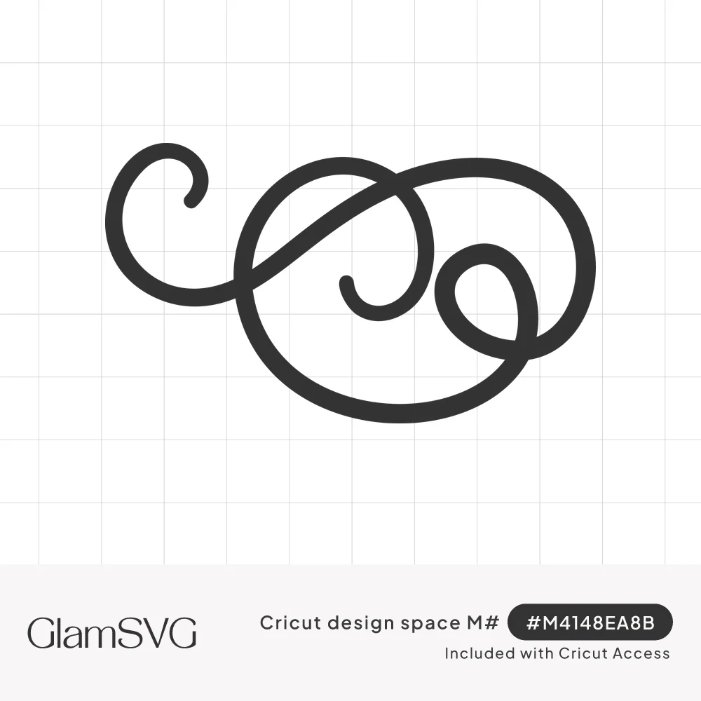 Black single-line swirl flourish with overlapping loops and a small spiral curl on a white background