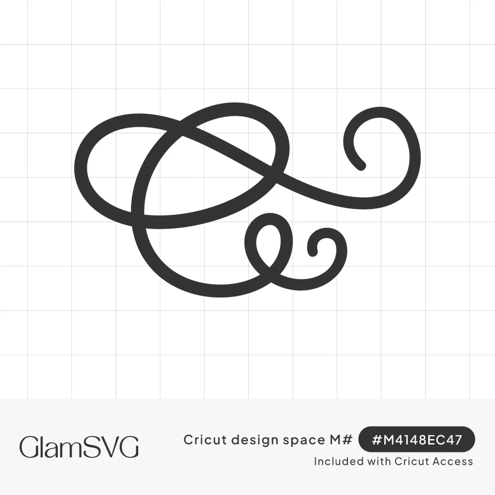 Black calligraphy-style flourish with a looping knot and curled spiral tendrils on a white background