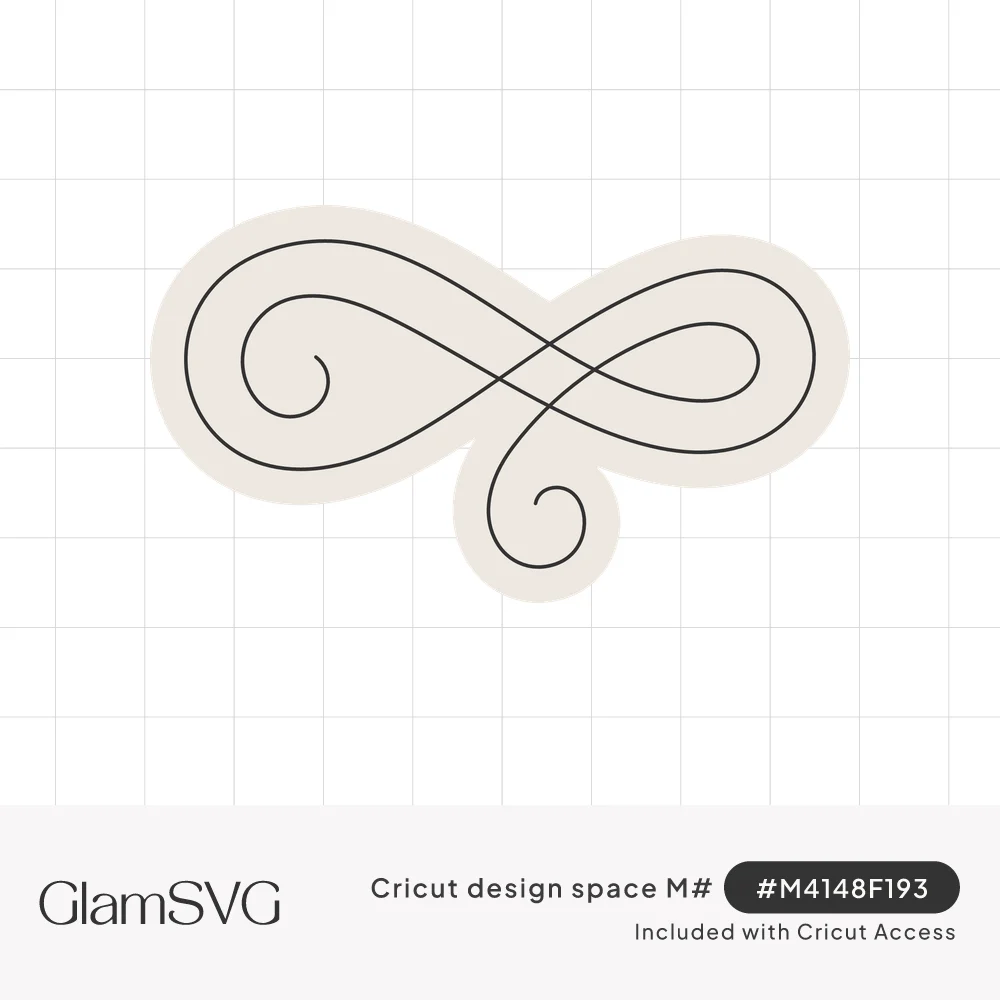 Elegant infinity loop flourish with curling spiral ends, set inside a soft offset outline shape