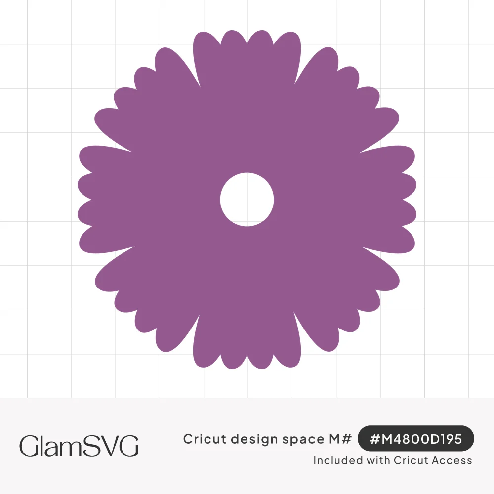 Solid purple flower silhouette with scalloped, ruffled petals and a small round hole in the center