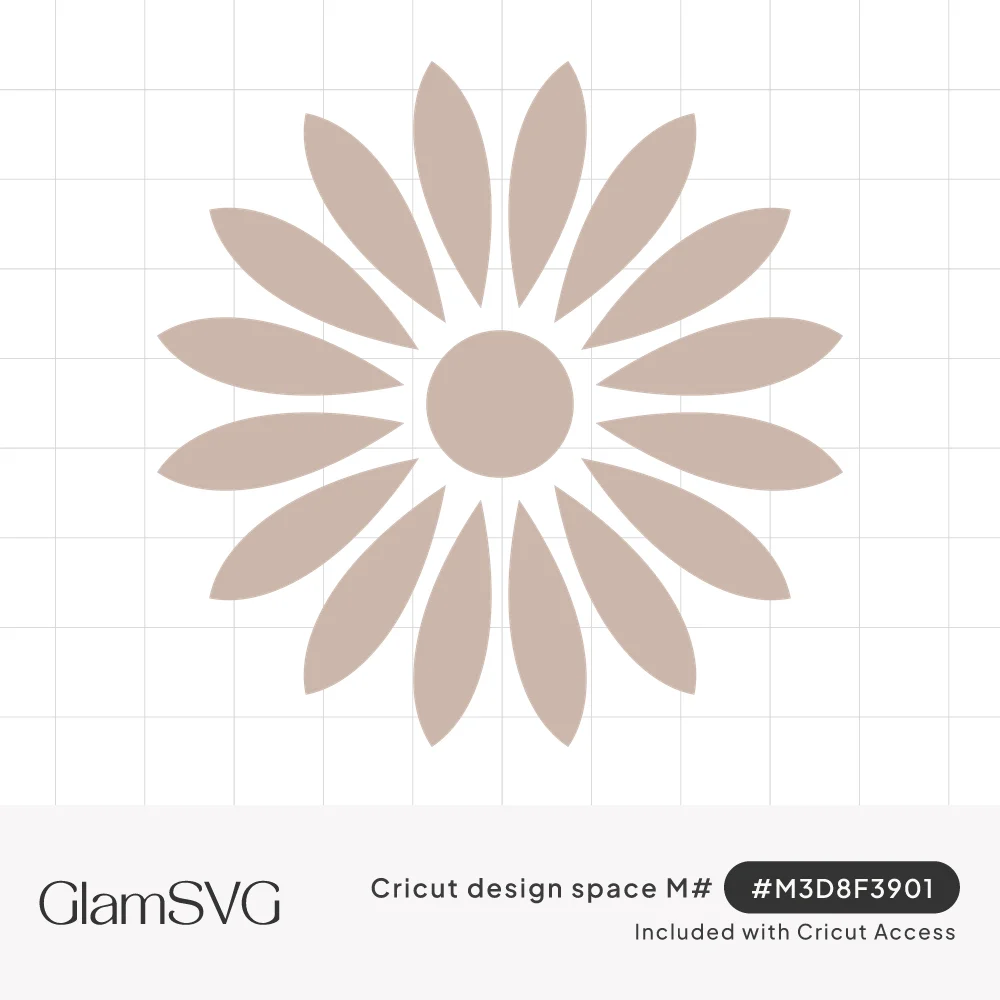 Single-layer daisy flower silhouette with pointed petals around a round center in soft taupe