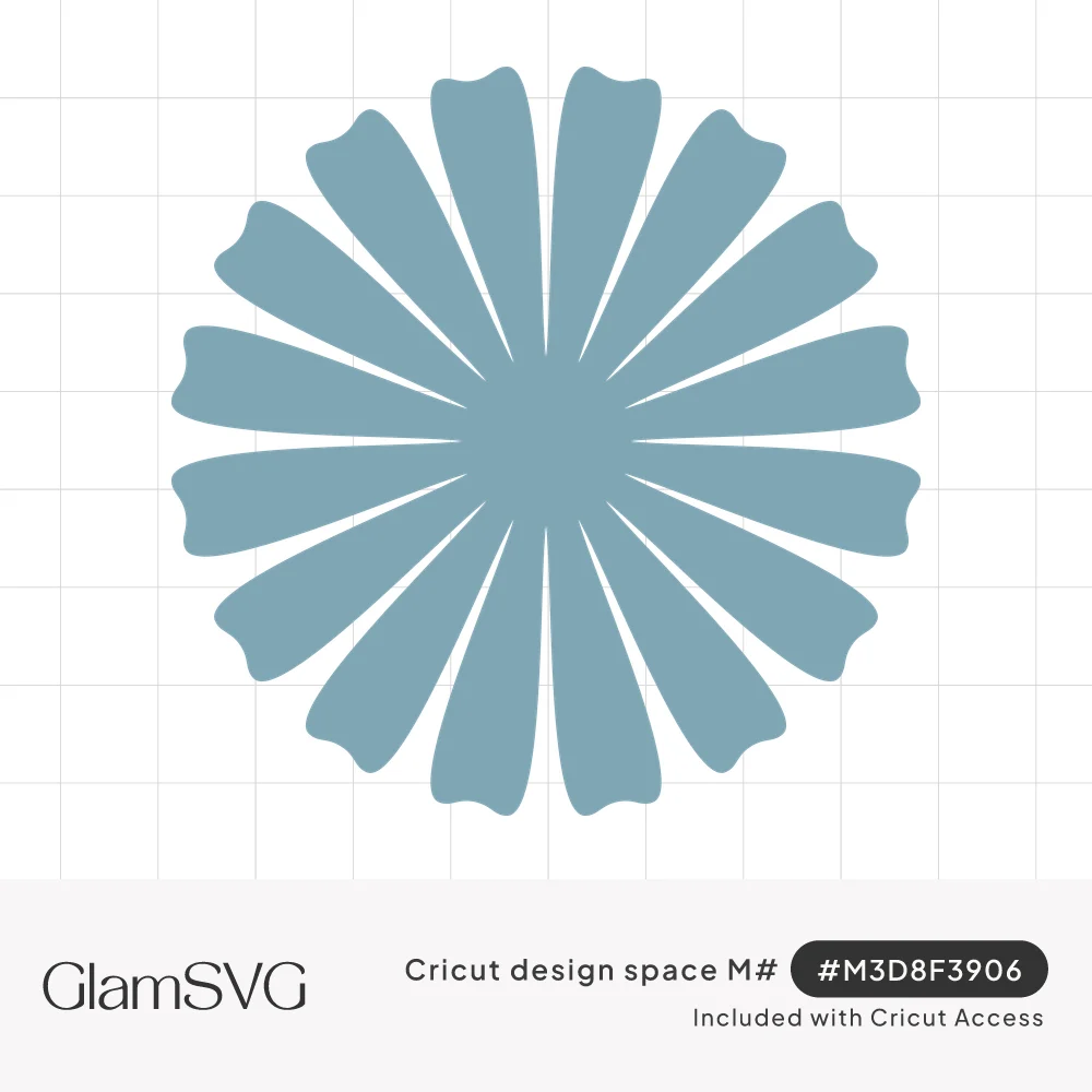 Dusty blue minimalist daisy flower shape with slender flared petals radiating from a solid round center