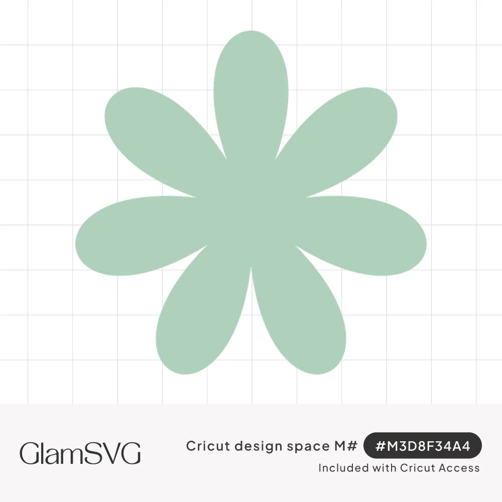 Sage green seven-petal flower silhouette with rounded oval petals on a white background