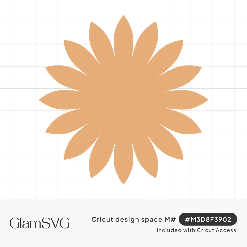 Solid peach daisy-style flower silhouette with sixteen pointed petals radiating from a full center