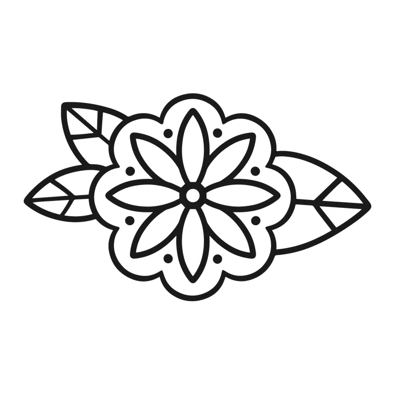 Line Art Flower With Leaves