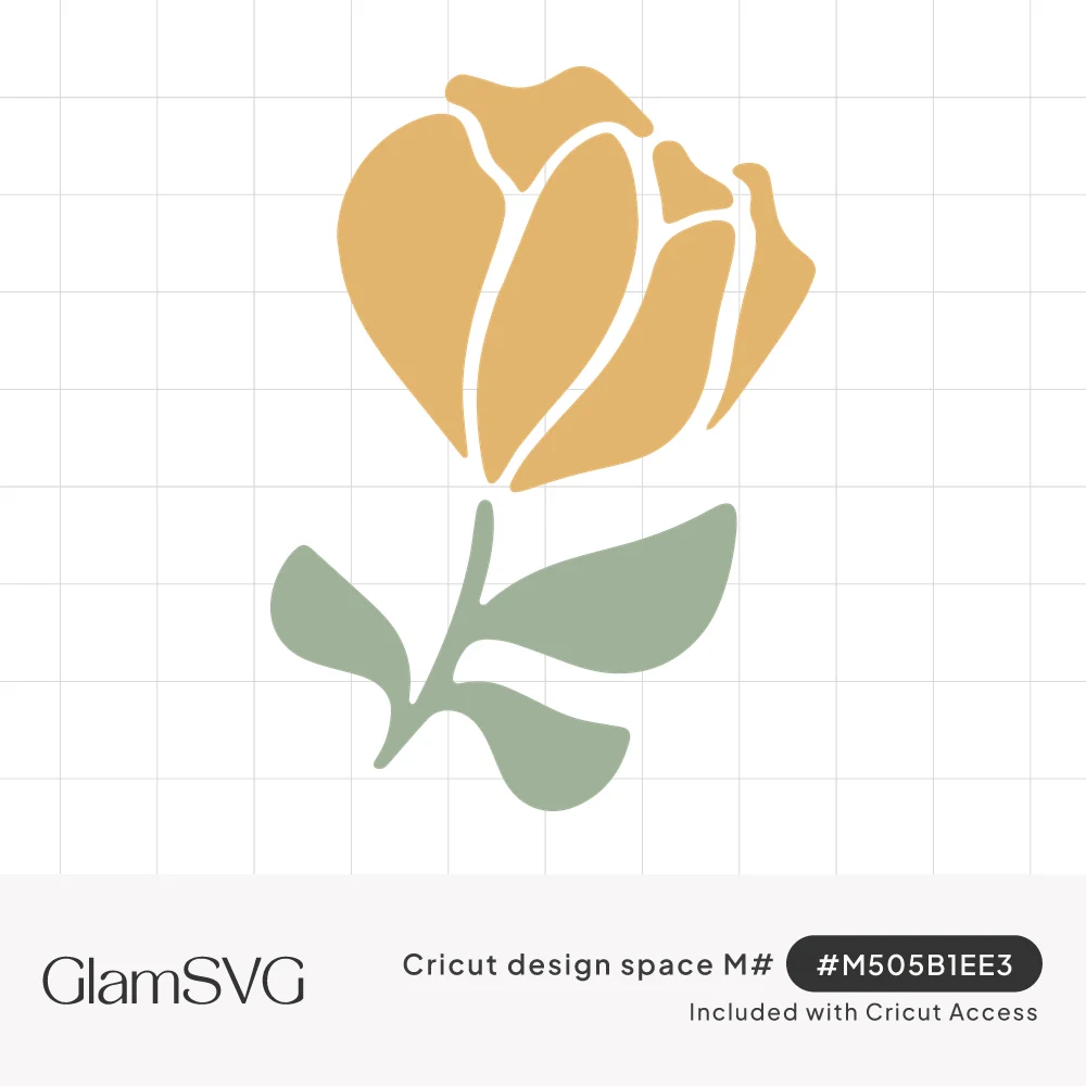 Simple mustard-yellow flower bloom with layered petals on a stem with three sage green leaves
