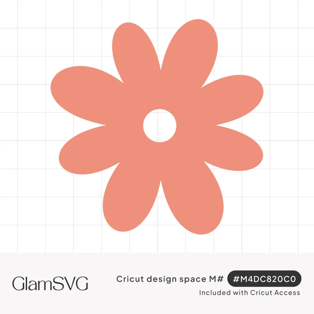 Coral eight-petal flower with rounded petals and a small open circle in the center