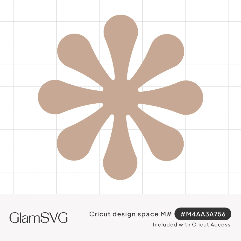 Minimalist flower silhouette with eight rounded teardrop petals in a soft blush tan color