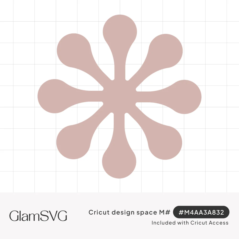 Dusty pink starburst flower with eight thin petals ending in round tips radiating from a solid center