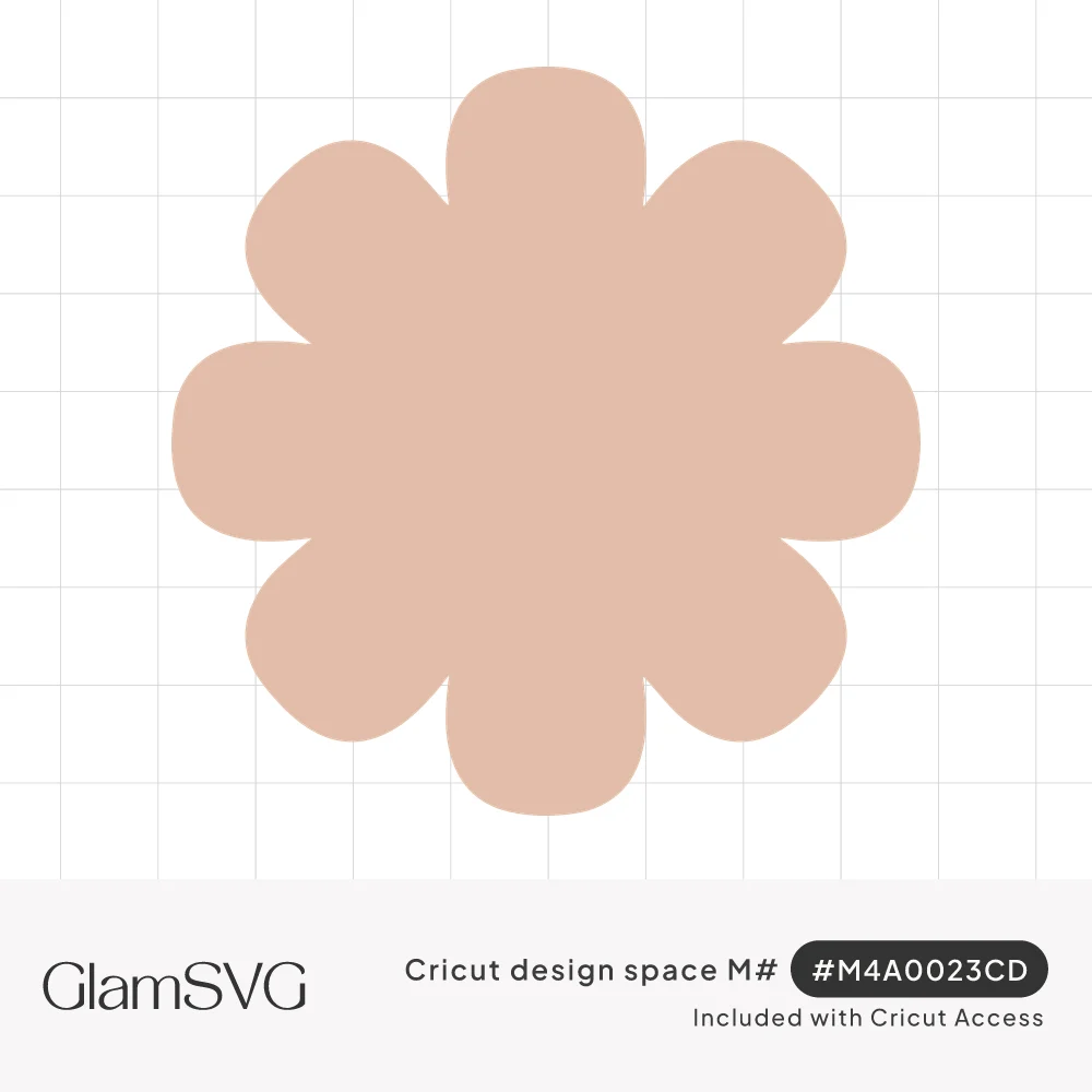Solid blush pink flower silhouette with eight evenly spaced rounded petals on a white background