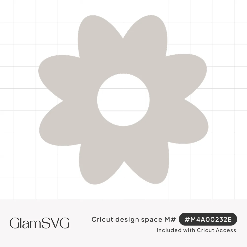 Solid gray eight-petal daisy flower silhouette with a round open circle cut out of the center