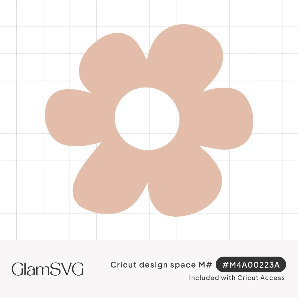 Blush pink retro flower with five rounded wavy petals and an open circular center on a white background