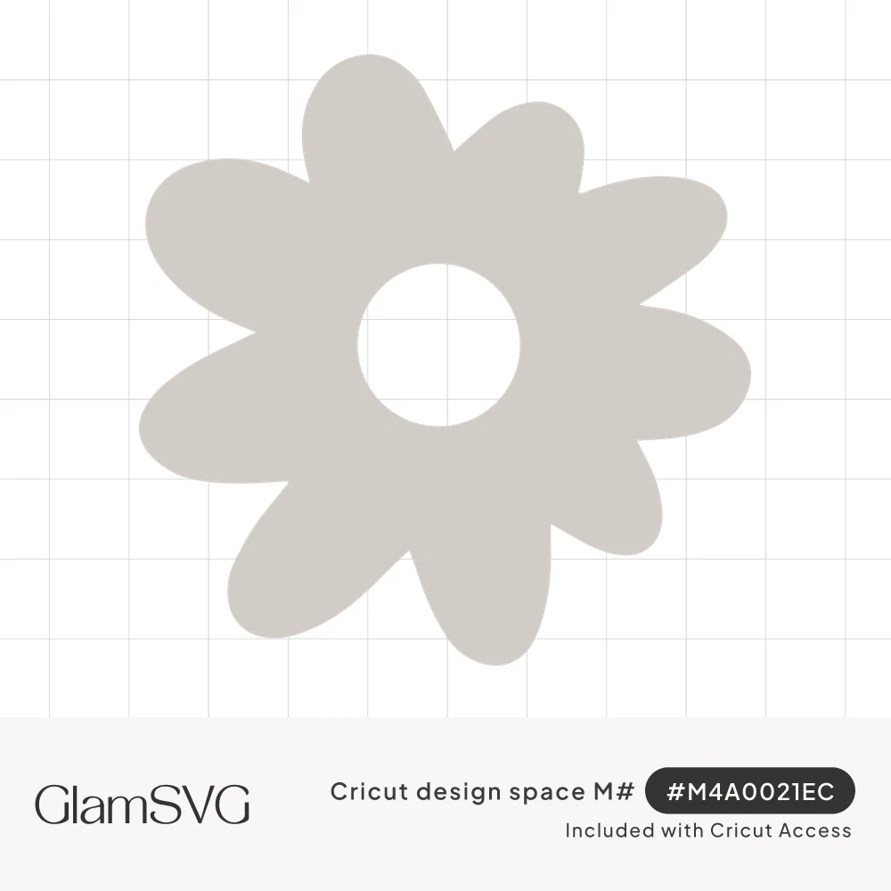 Solid gray daisy silhouette with eight rounded wavy petals and a hollow circular center