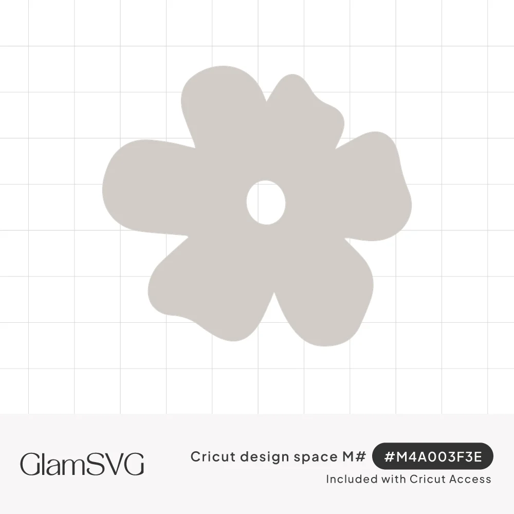 Light gray five-petal flower silhouette with rounded, wavy petals and a small round hole in the center