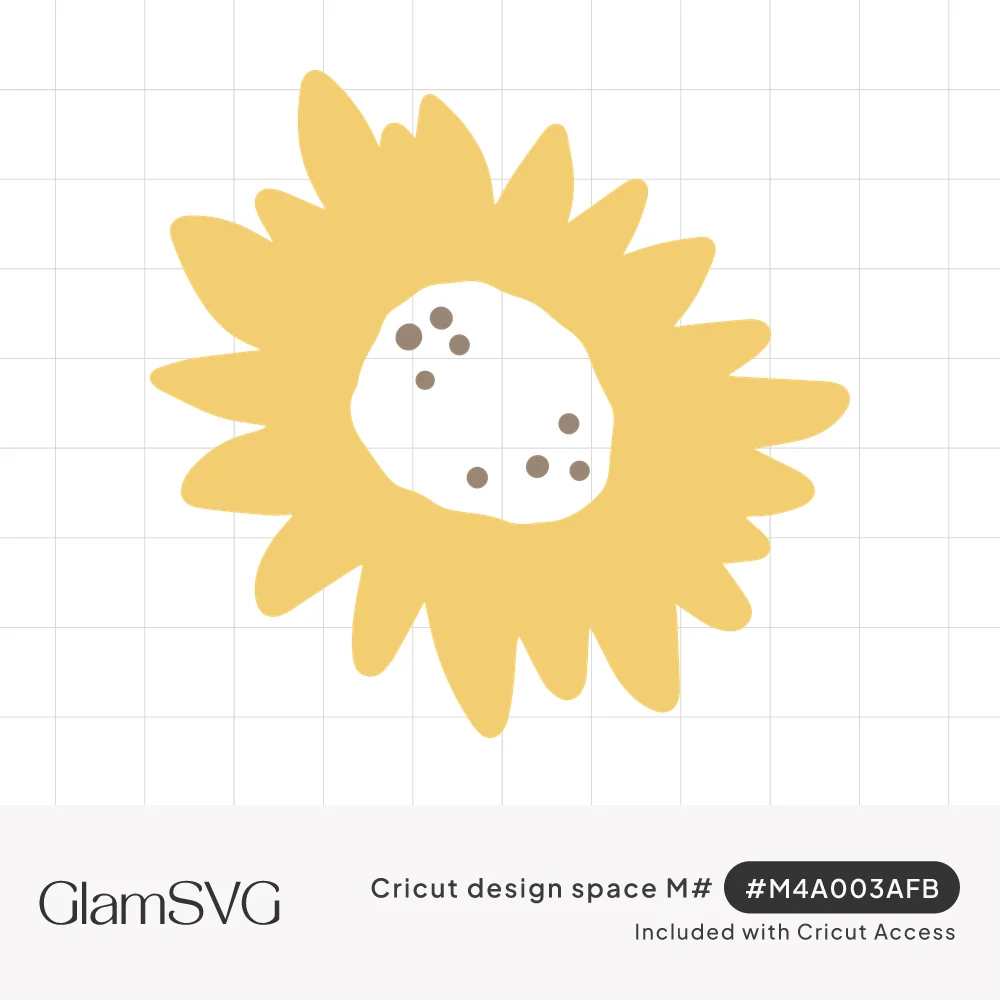Simple yellow flower with wavy hand-drawn petals and a white center dotted with small brown seeds