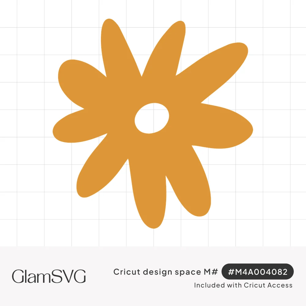 Mustard gold groovy daisy flower with eight wavy petals and a small oval cutout center