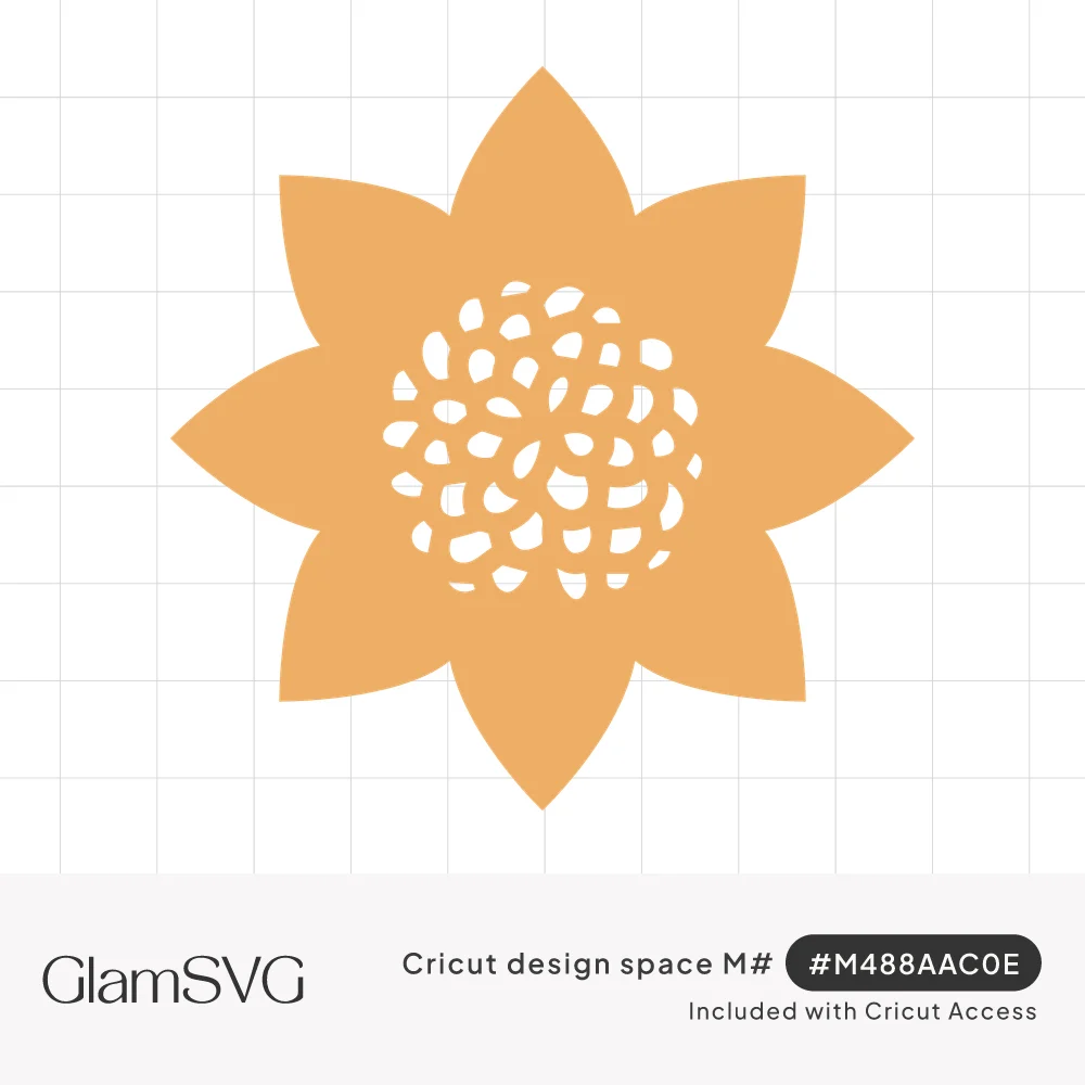 Golden orange eight-petal sunflower silhouette with a speckled center of small cutout seed shapes