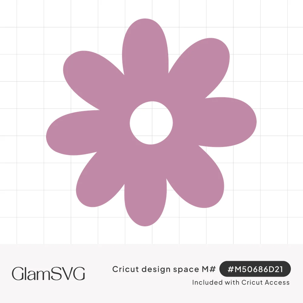 Mauve daisy flower with eight rounded wavy petals and a hollow circular center on a white background