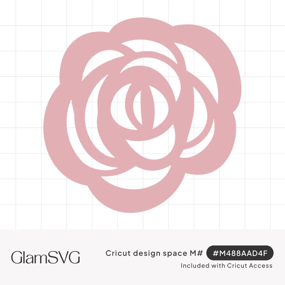 Pink rose silhouette with swirling cut-out petals spiraling toward the center