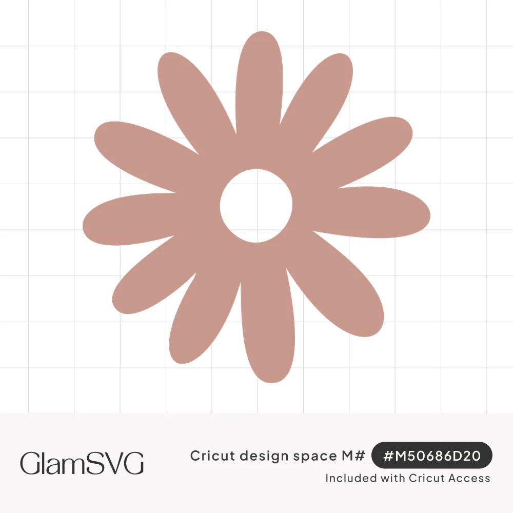 Dusty rose daisy silhouette with ten rounded petals around a hollow circular center