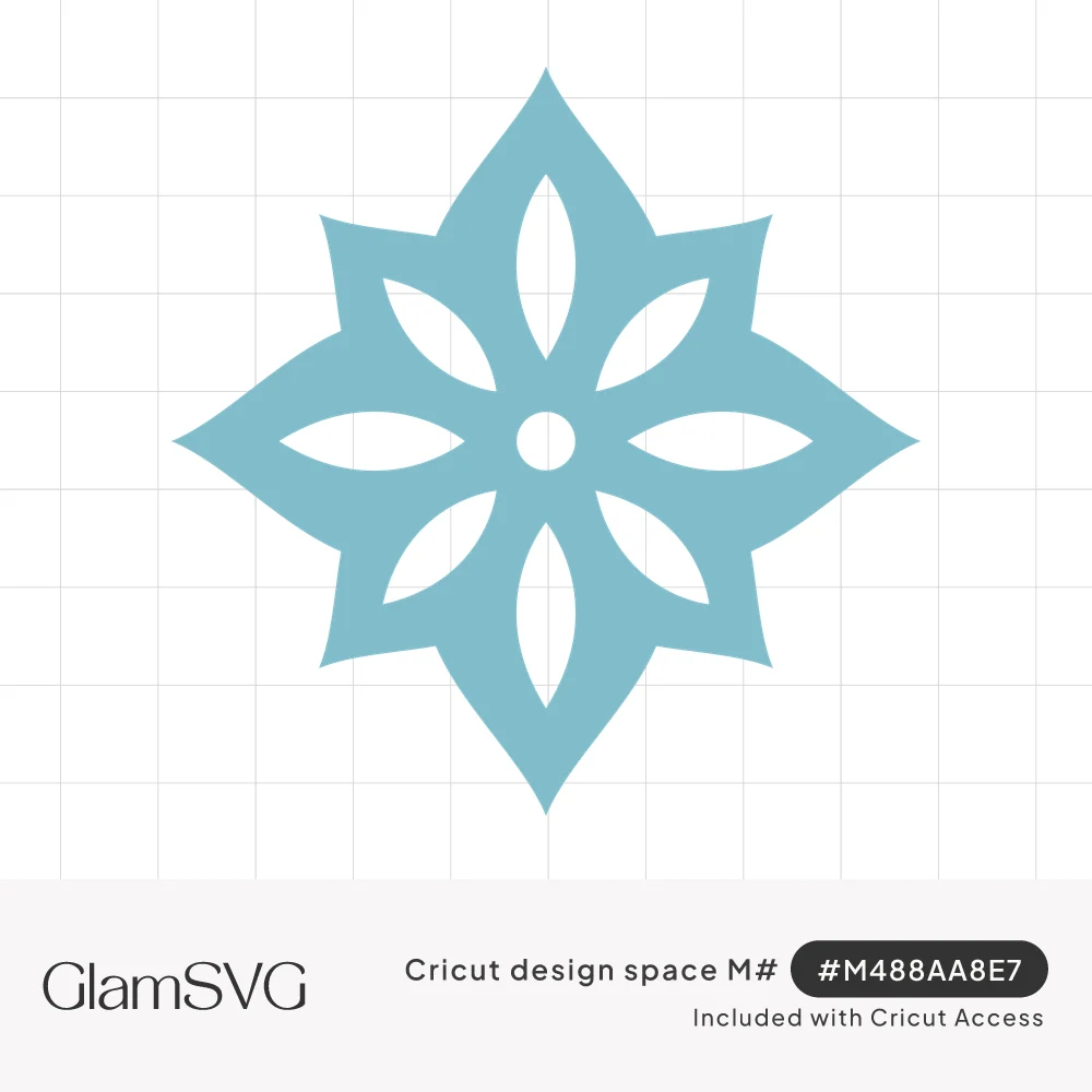Teal four-pointed flower medallion with eight petal-shaped cutouts around a small circular center