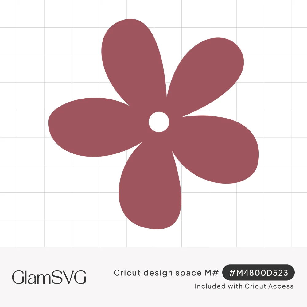 Solid dusty rose five-petal flower silhouette with rounded petals and a small round open center