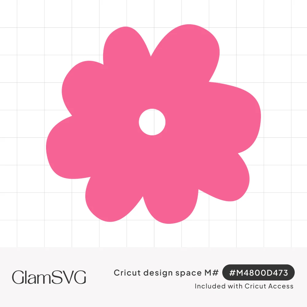 Solid pink flower with seven rounded wavy petals and a small open circle cut out of the center
