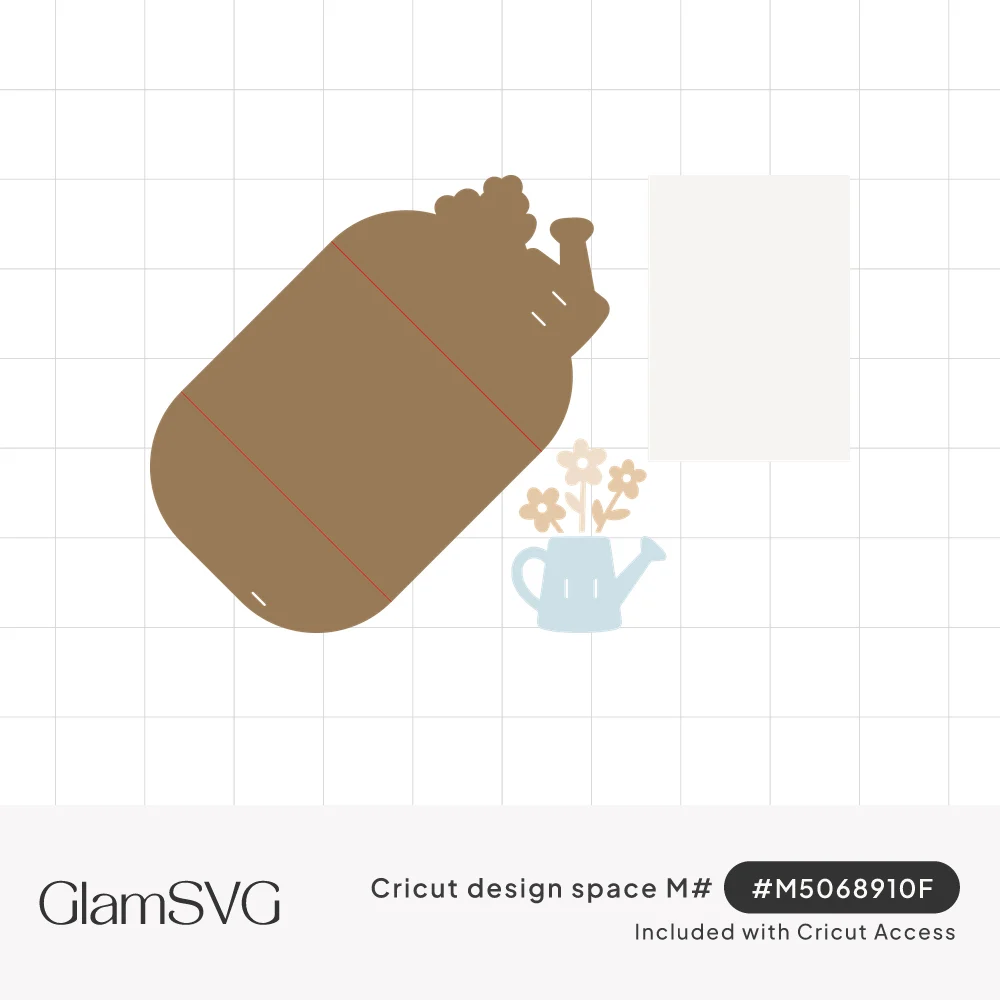 Kraft watering can shaped gatefold card with fold lines, a blank white insert, and a small blue watering can holding flowers