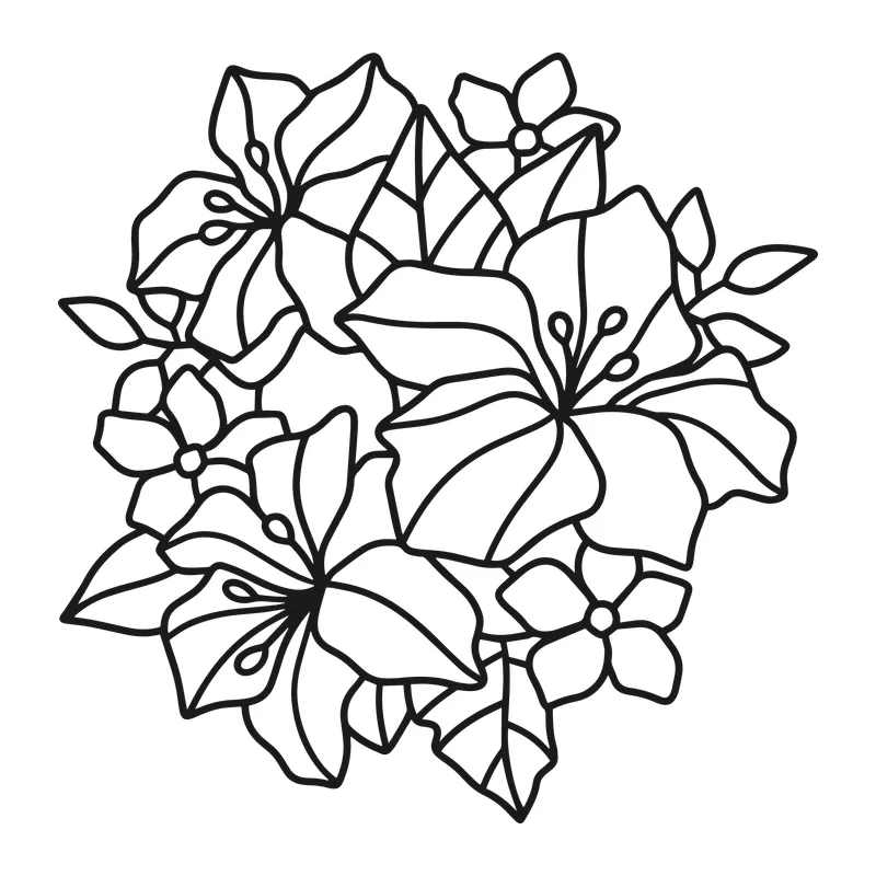 Lily Flower Cluster Line Art