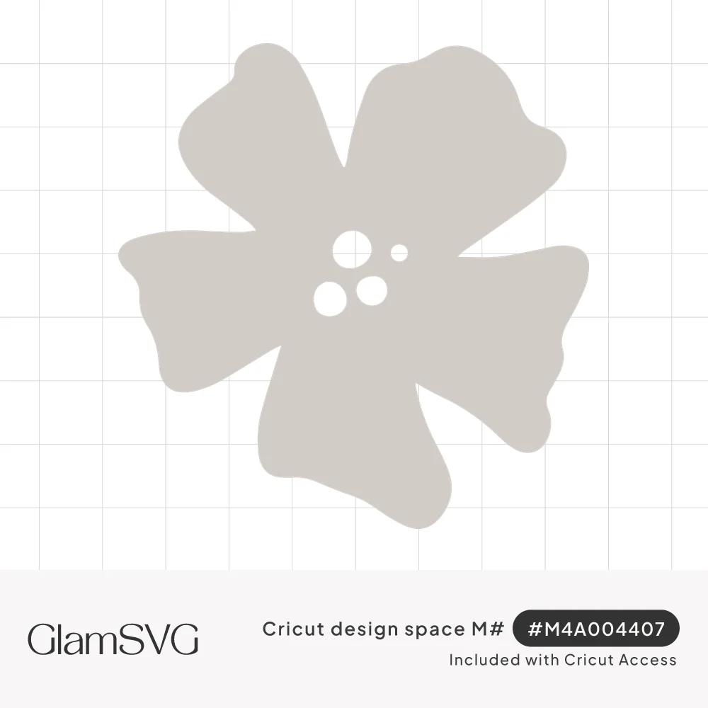 Solid gray five-petal flower silhouette with wavy edges and a cluster of small circle cut-outs at the center