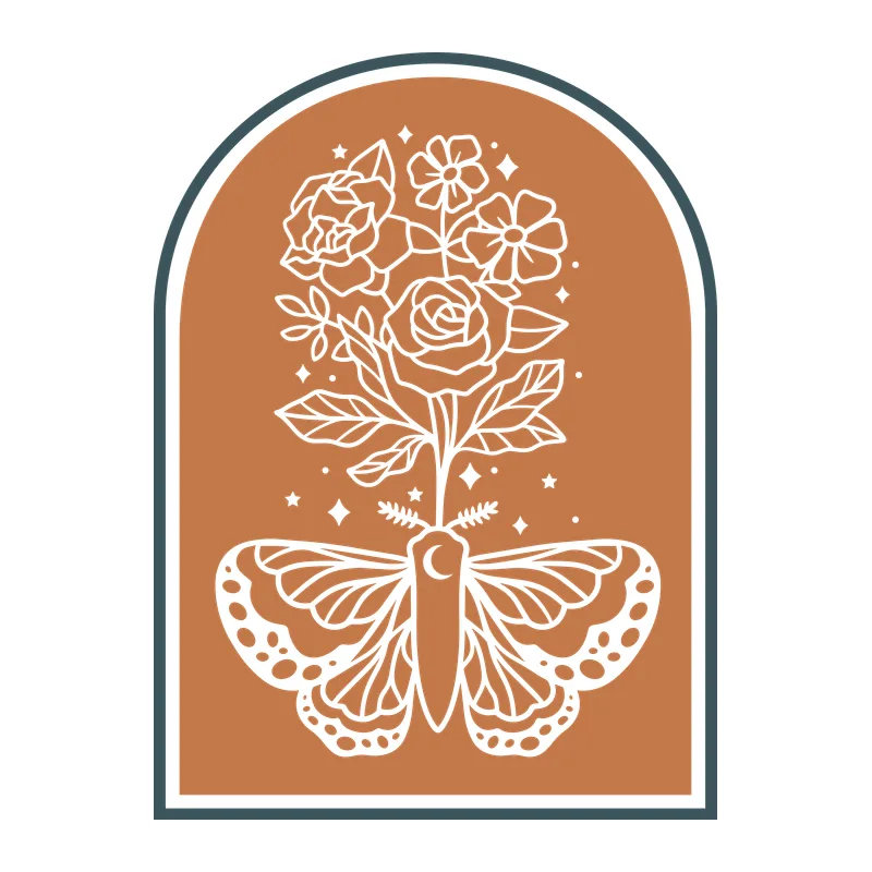 Flowers and Moth in a Boho Frame