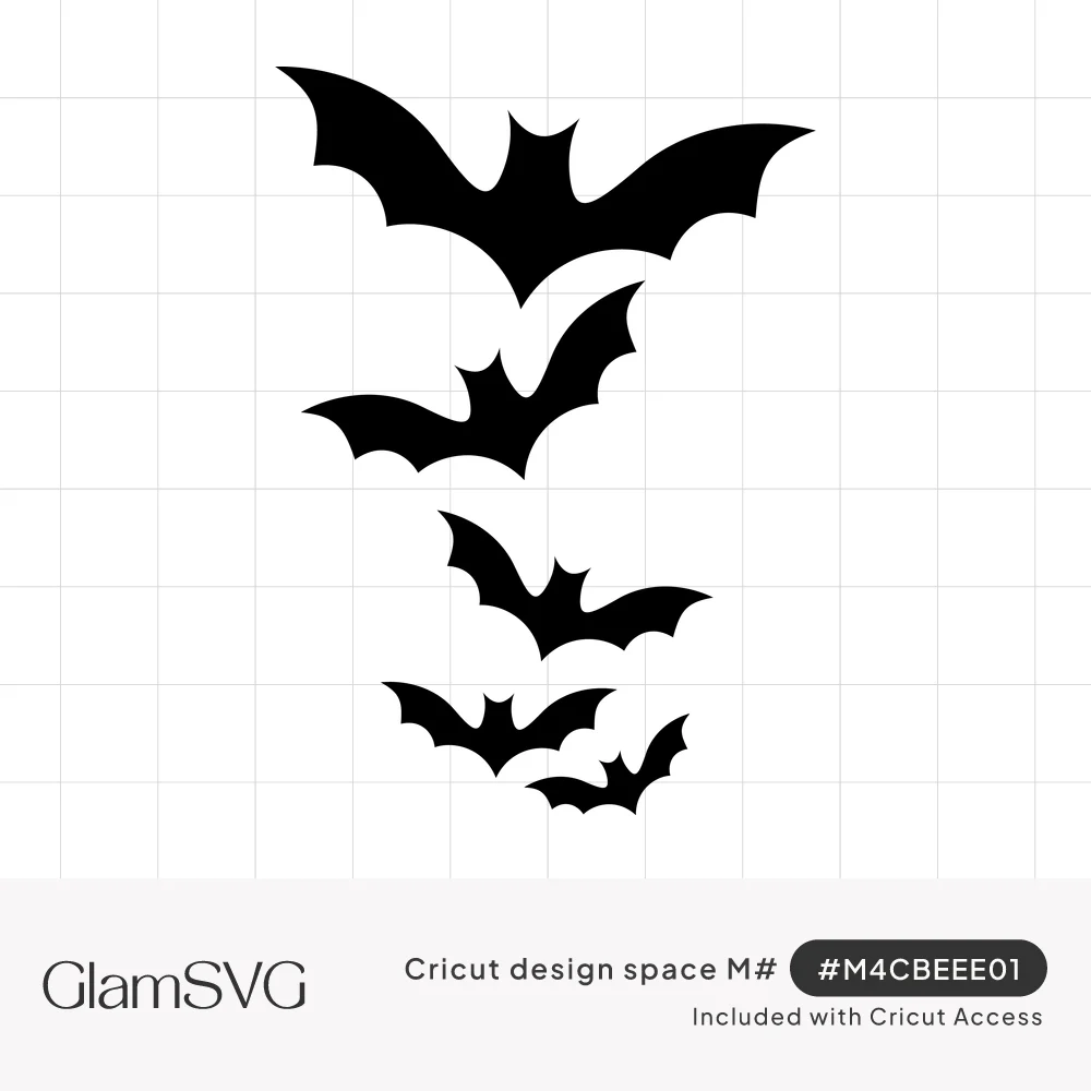 Five black bat silhouettes flying in a descending line, getting smaller from top to bottom