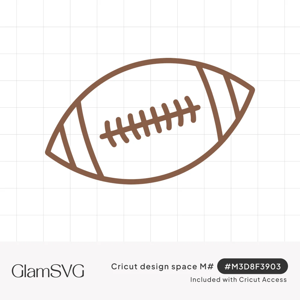 Brown line drawing of a tilted American football with stitched laces across the center and stripes near each end