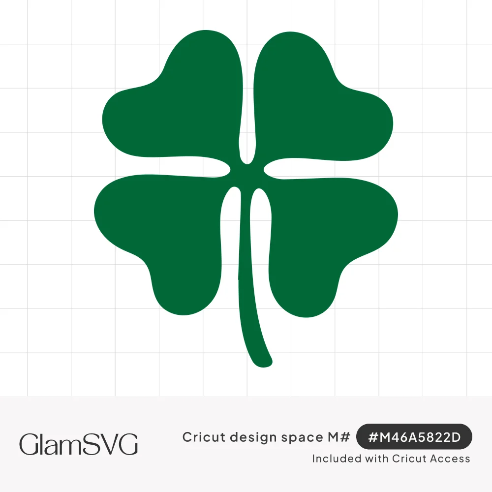 Solid green four-leaf clover silhouette with heart-shaped leaves separated by thin gaps and a slender curved stem