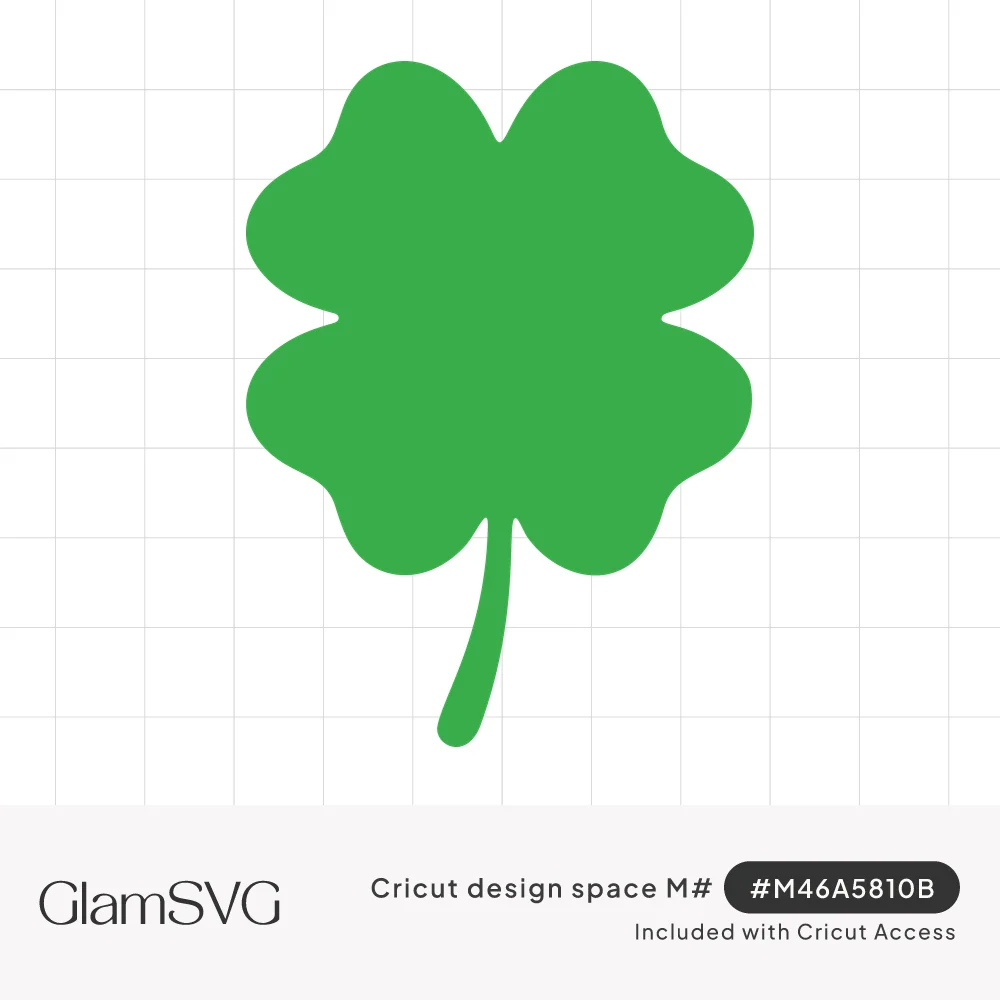 Solid green four-leaf clover silhouette with rounded heart-shaped leaves and a thin curved stem