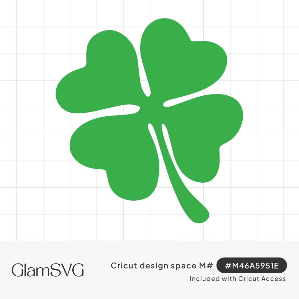 Green four-leaf clover with heart-shaped leaves, thin gaps between them and a curved stem