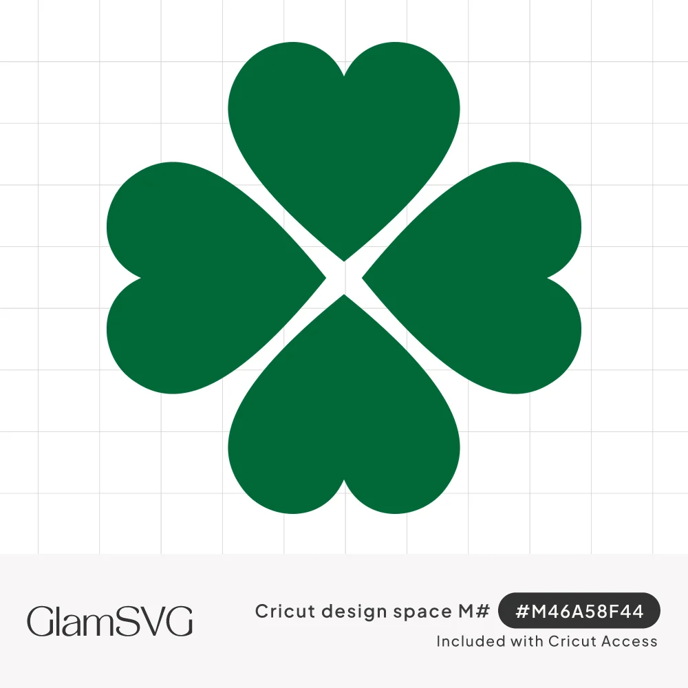 Solid green four-leaf clover made of four heart-shaped leaves meeting at the center