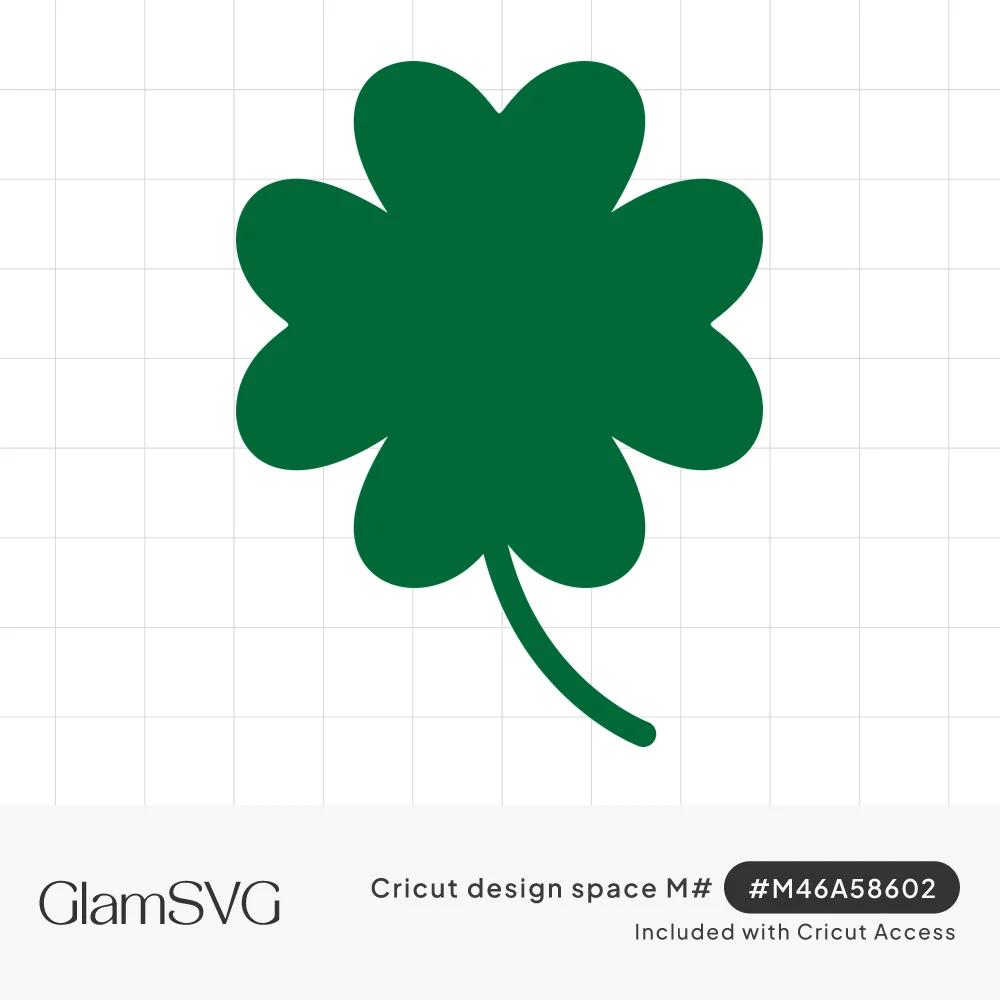 Solid green four-leaf clover silhouette with heart-shaped leaves and a thin curved stem on a white background
